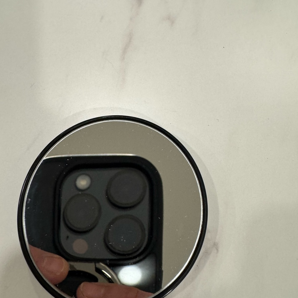 Round Silver Compact Mirror magnified